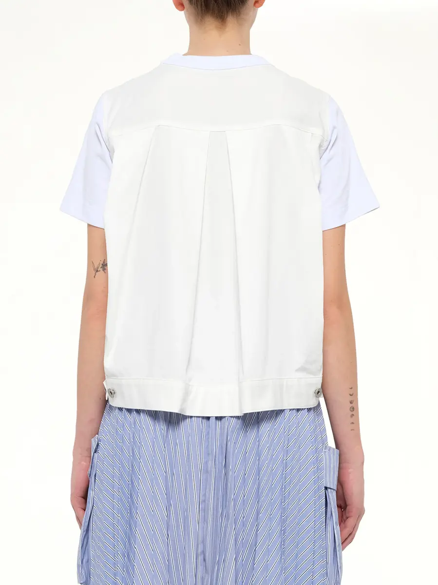 Sacai Denim x Cotton Jersey T-shirt in White/off White | Thumbnail 5