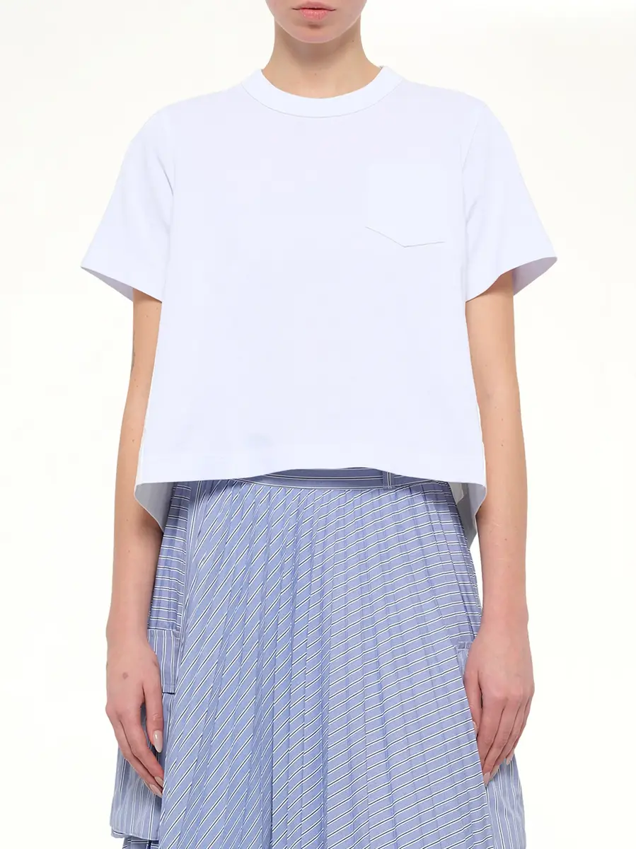 Sacai Denim x Cotton Jersey T-shirt in White/off White | Thumbnail 6