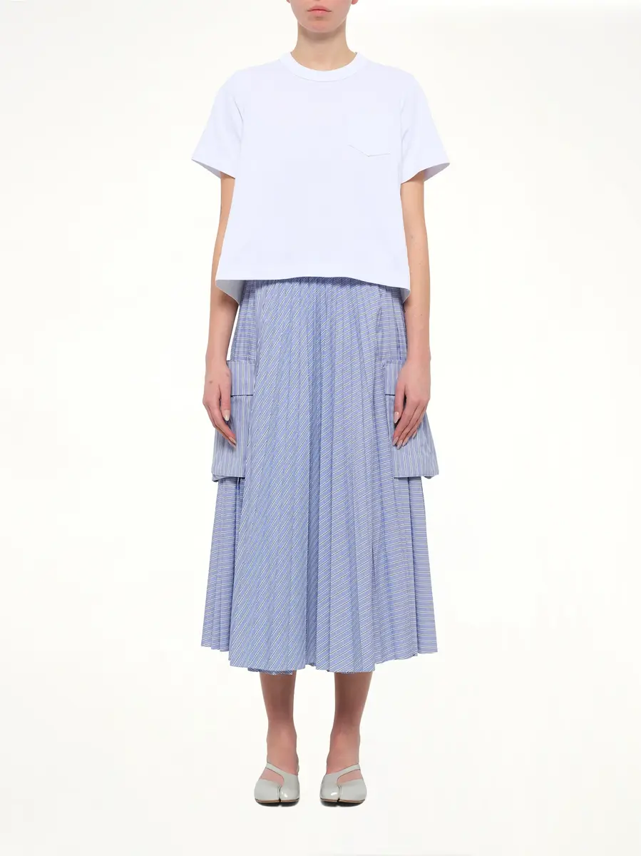 Sacai Denim x Cotton Jersey T-shirt in White/off White | Thumbnail 7