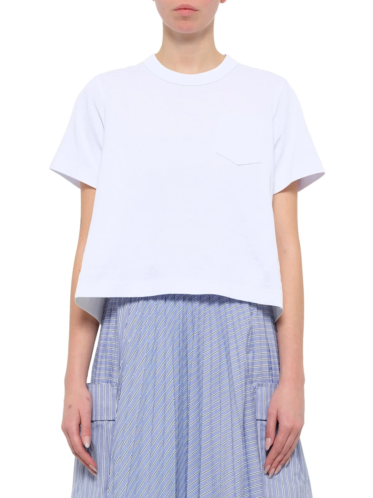 Sacai Denim x Cotton Jersey T-shirt in White/off White