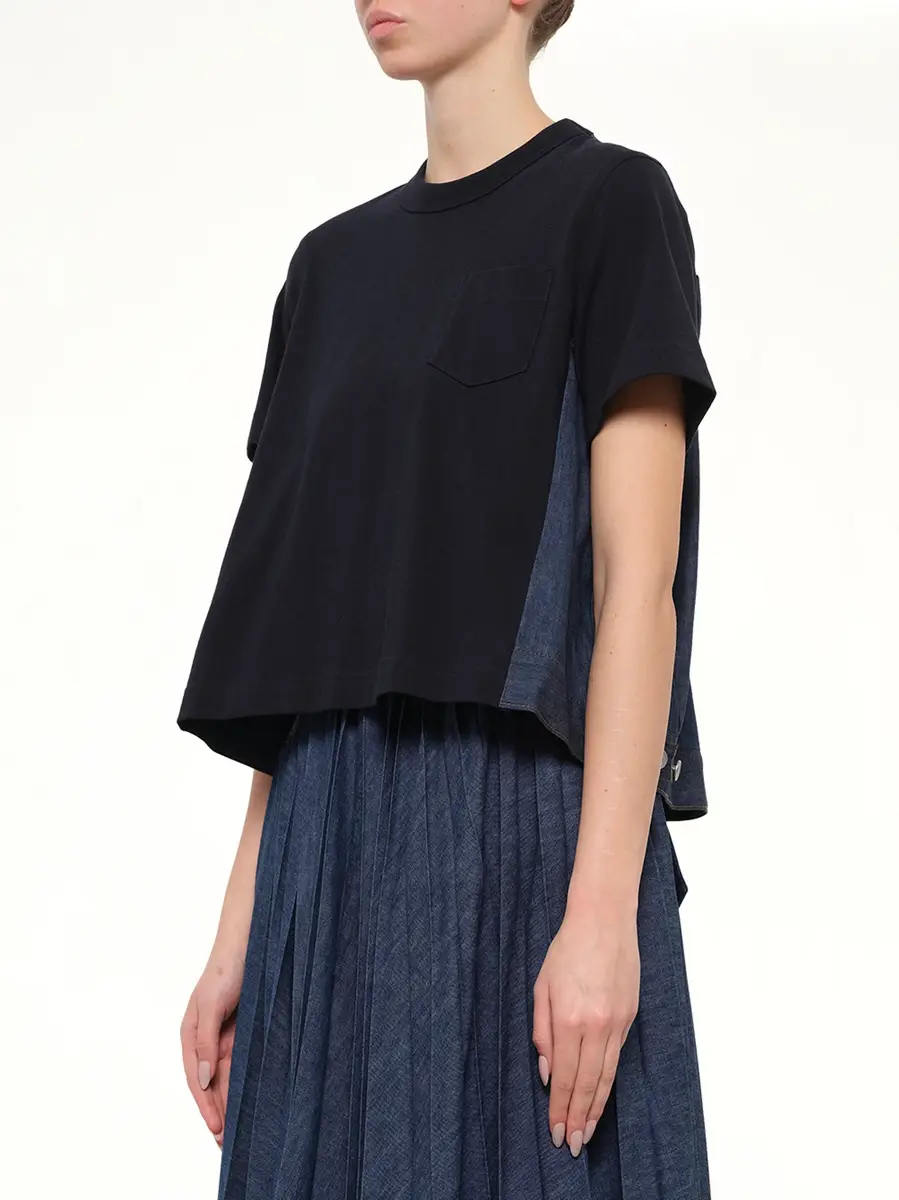 Sacai Denim x Cotton Jersey T-shirt in Navy/blue | Thumbnail 3