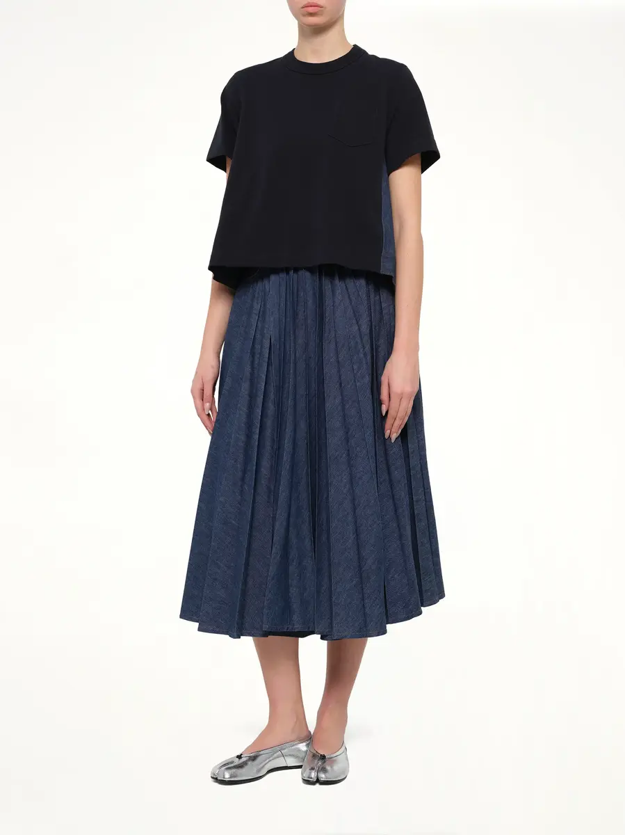 Sacai Denim x Cotton Jersey T-shirt in Navy/blue | Thumbnail 4