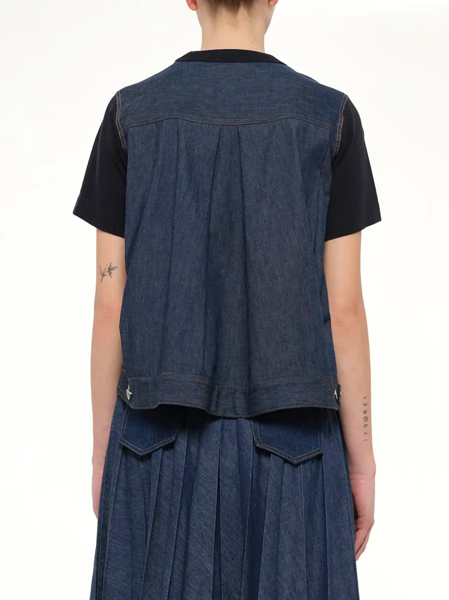 Sacai Denim x Cotton Jersey T-shirt in Navy/blue | Thumbnail 5