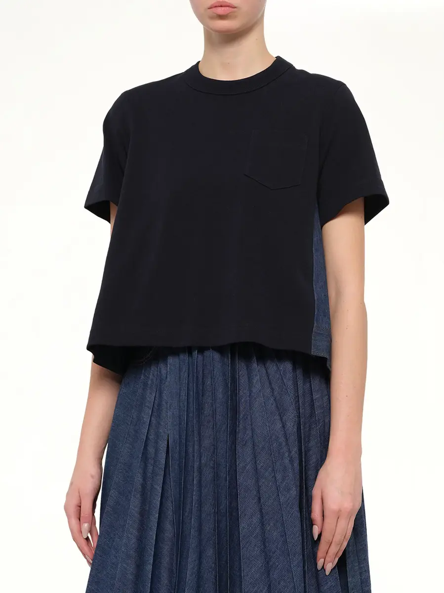 Sacai Denim x Cotton Jersey T-shirt in Navy/blue | Thumbnail 6