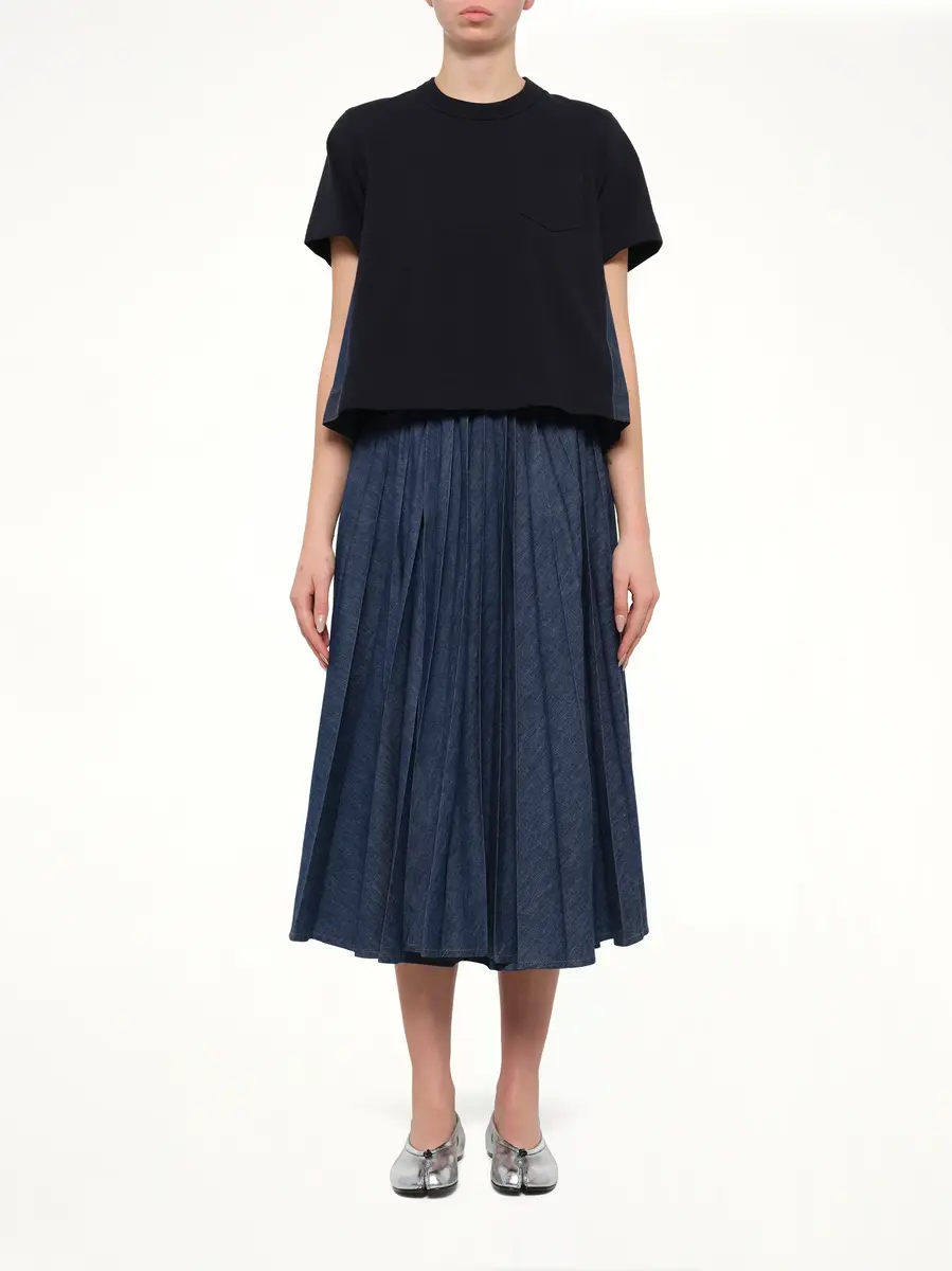 Sacai Denim x Cotton Jersey T-shirt in Navy/blue | Thumbnail 7