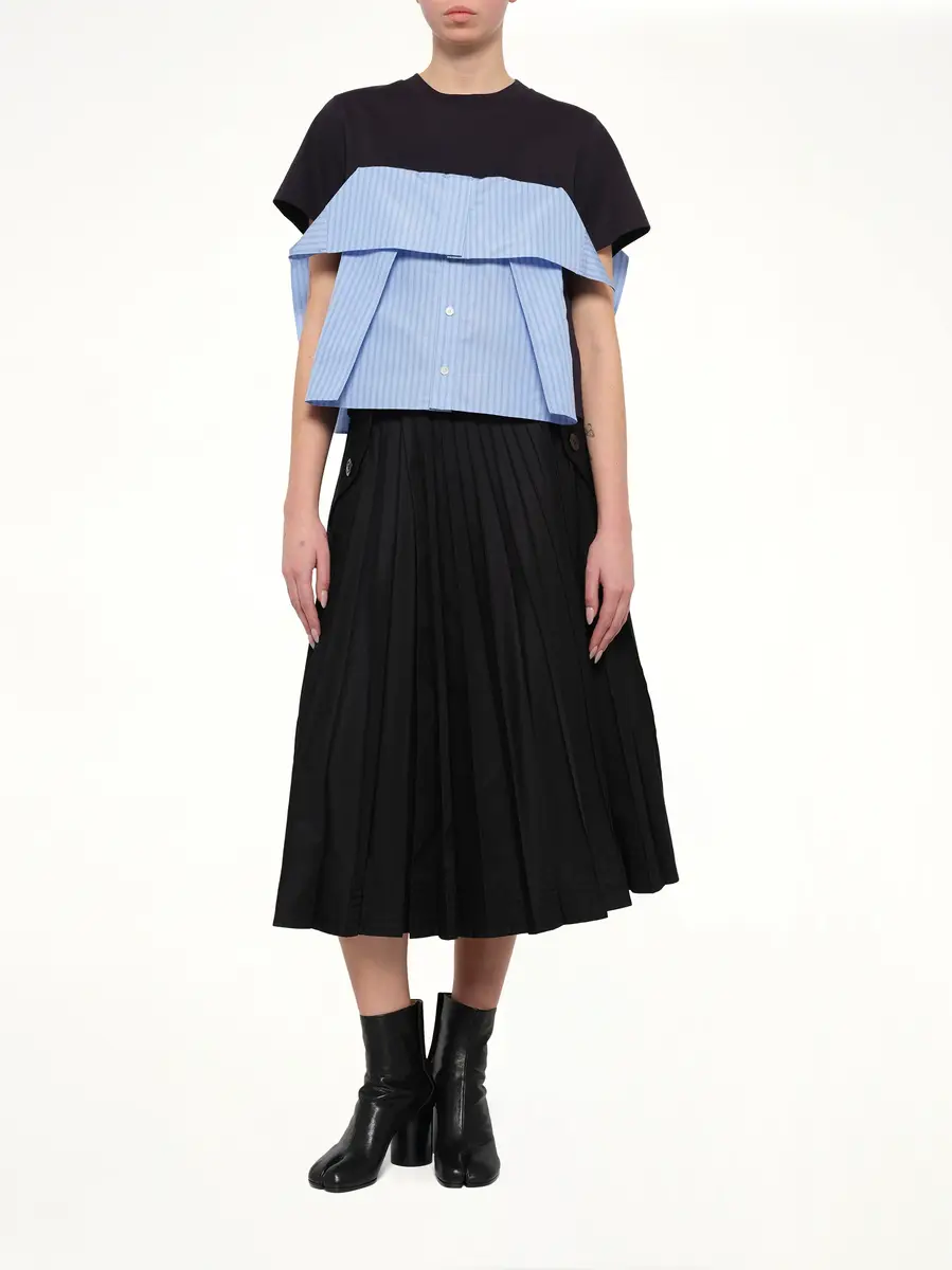Sacai Poplin x Cotton Jersey T-shirt in Navy/blue Stripe | Thumbnail 4