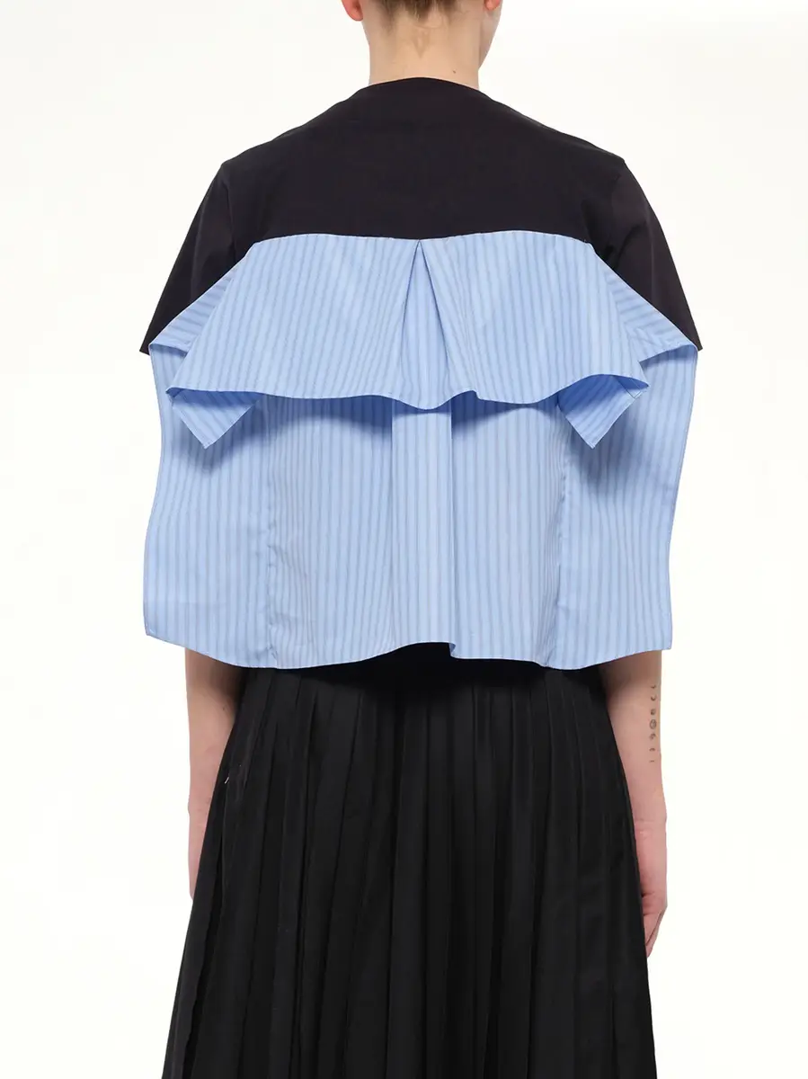 Sacai Poplin x Cotton Jersey T-shirt in Navy/blue Stripe | Thumbnail 5