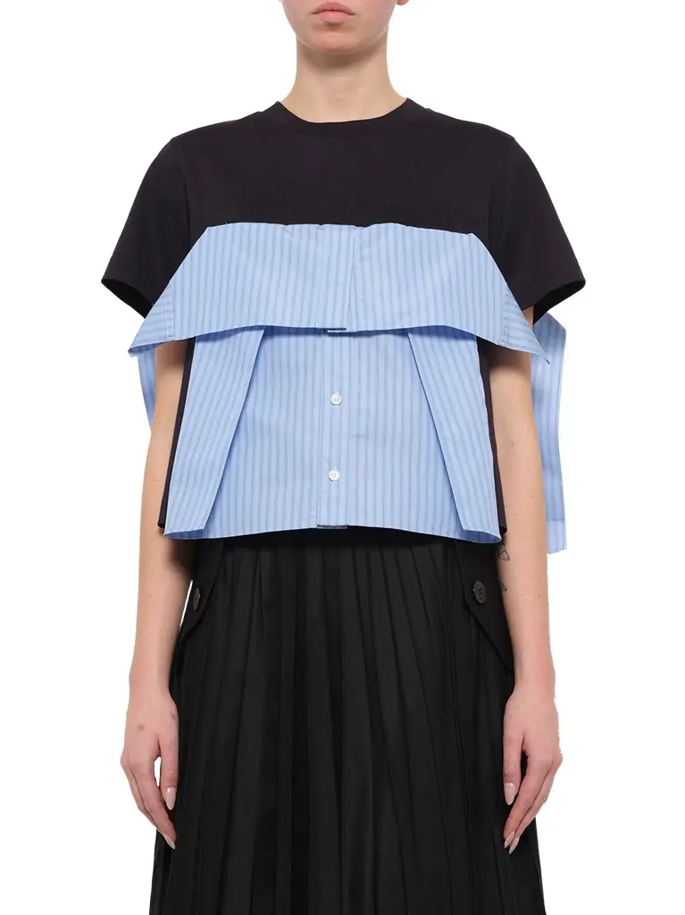 Poplin x Cotton Jersey T-shirt in Navy/blue Stripe