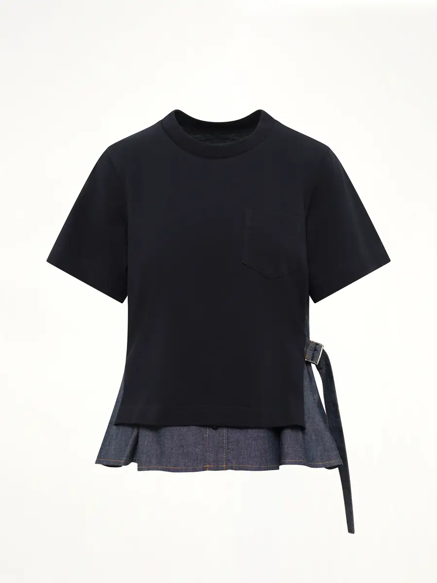 Sacai Light Weight Denim x Cotton Jersey T-shirt in Navy/blue | Thumbnail 2