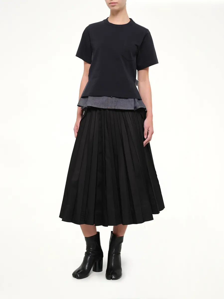 Sacai Light Weight Denim x Cotton Jersey T-shirt in Navy/blue | Thumbnail 4