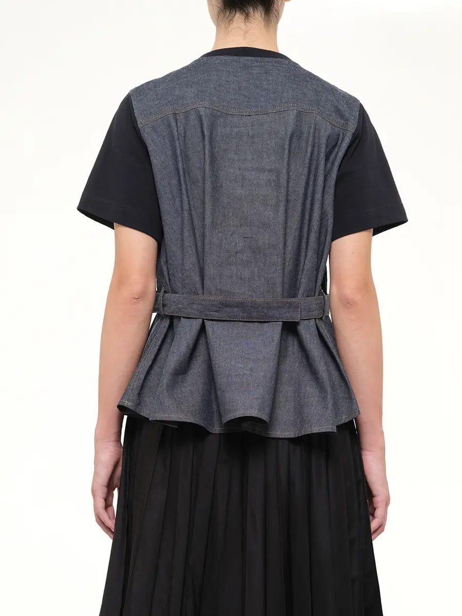 Sacai Light Weight Denim x Cotton Jersey T-shirt in Navy/blue | Thumbnail 5