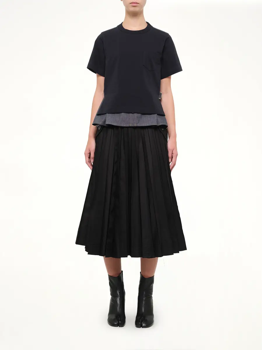 Sacai Light Weight Denim x Cotton Jersey T-shirt in Navy/blue | Thumbnail 7
