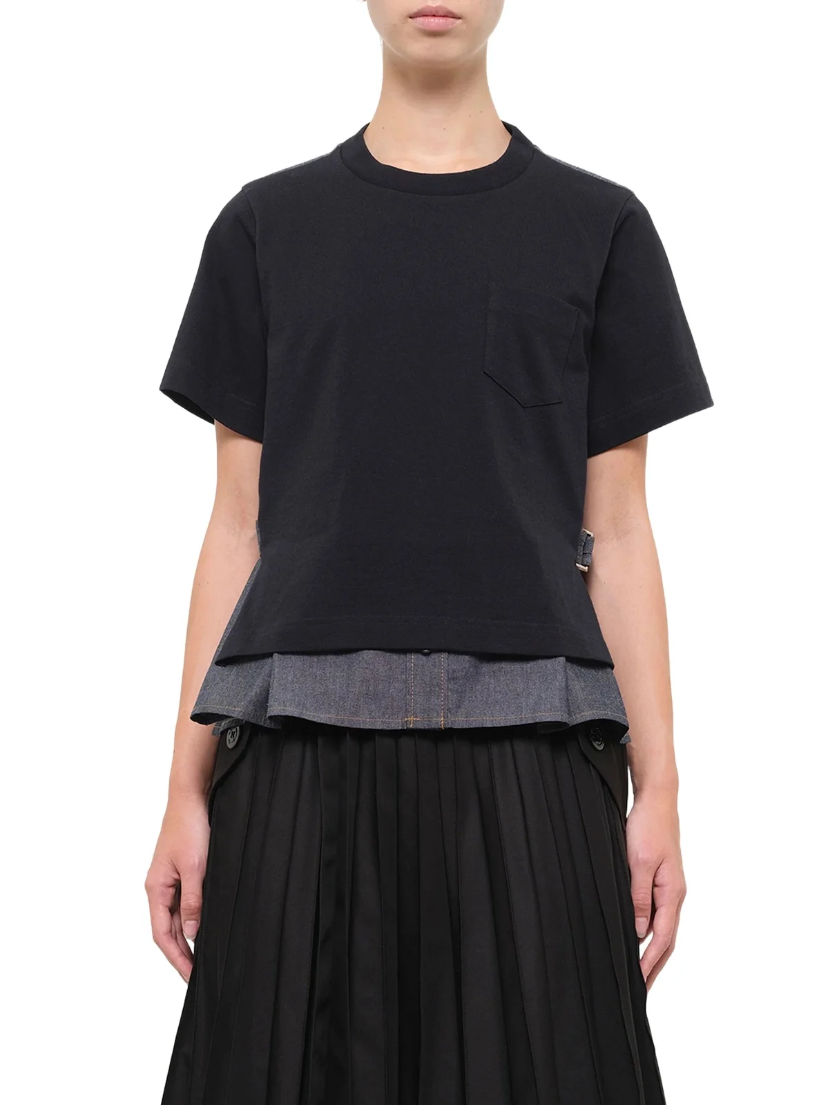 Light Weight Denim x Cotton Jersey T-shirt in Navy/blue