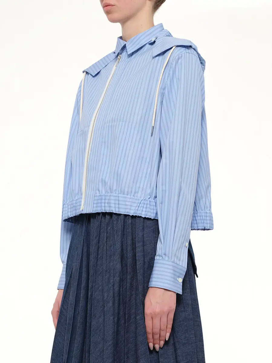 Sacai Poplin Hoodie in Light Blue Stripe | Thumbnail 3 Sacai Poplin Hoodie in Light Blue Stripe | Thumbnail 3