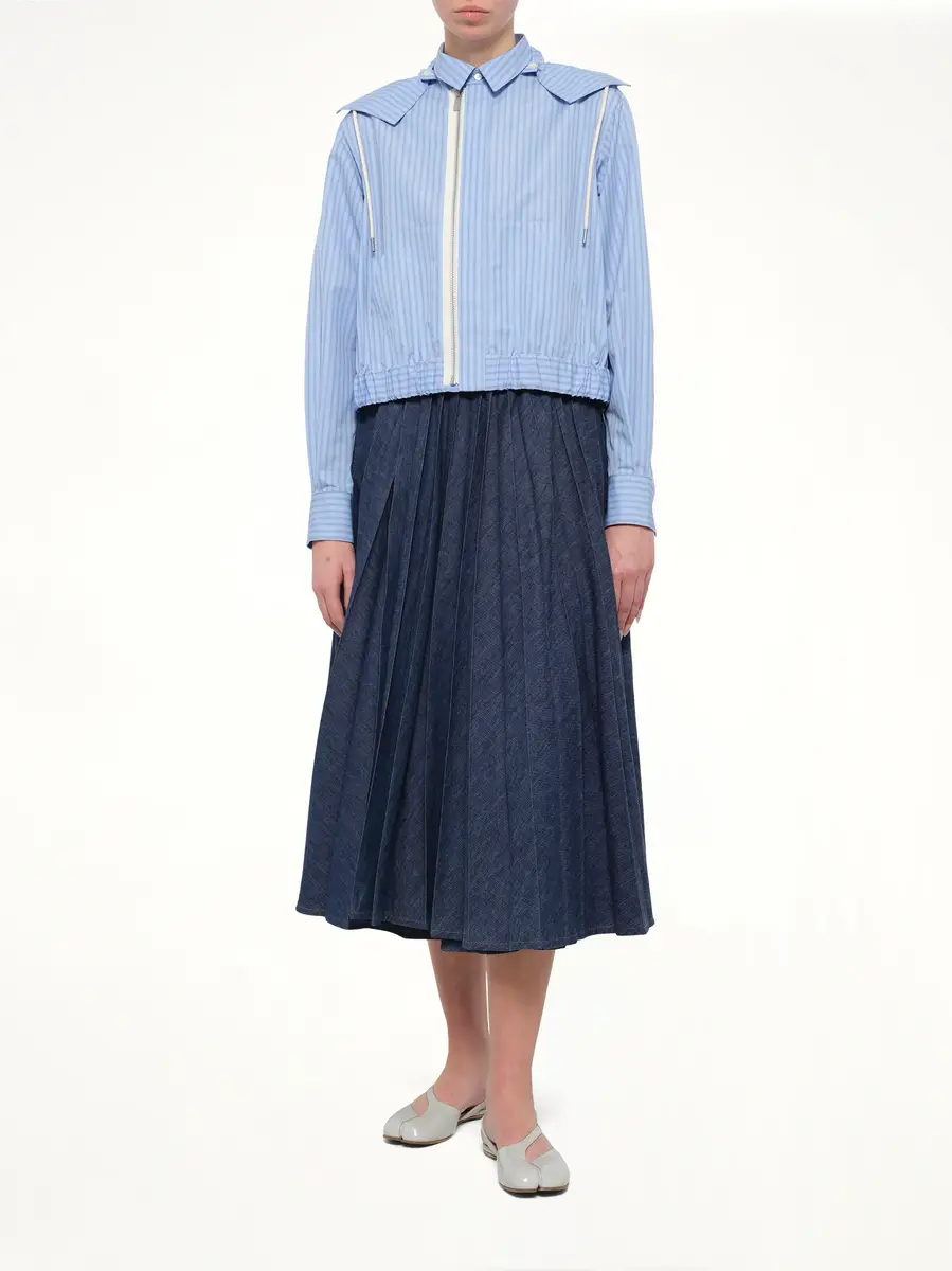 Sacai Poplin Hoodie in Light Blue Stripe | Thumbnail 4 Sacai Poplin Hoodie in Light Blue Stripe | Thumbnail 4