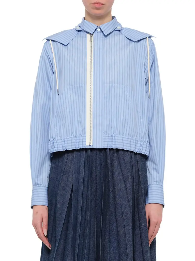 Poplin Hoodie in Light Blue Stripe Poplin Hoodie in Light Blue Stripe