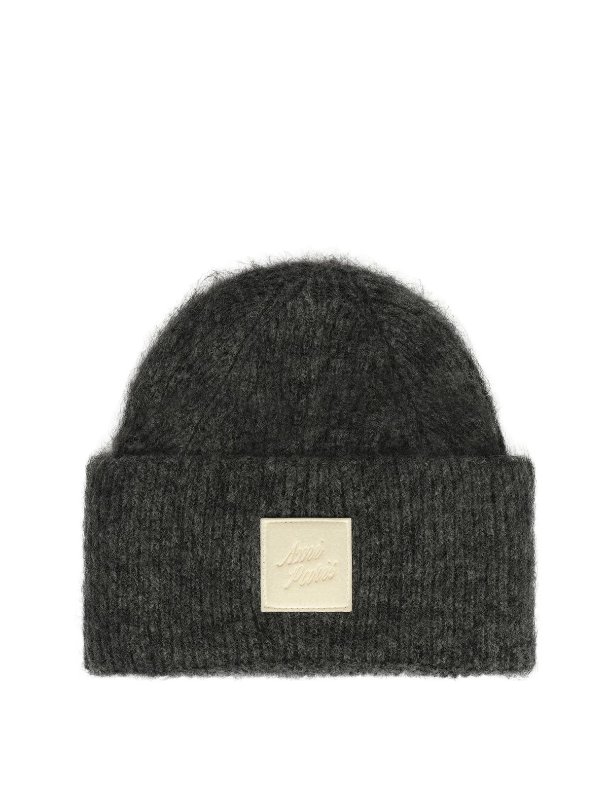Ami Paris Patch Beanie in Charcoal Grey Ami Paris Patch Beanie in Charcoal Grey