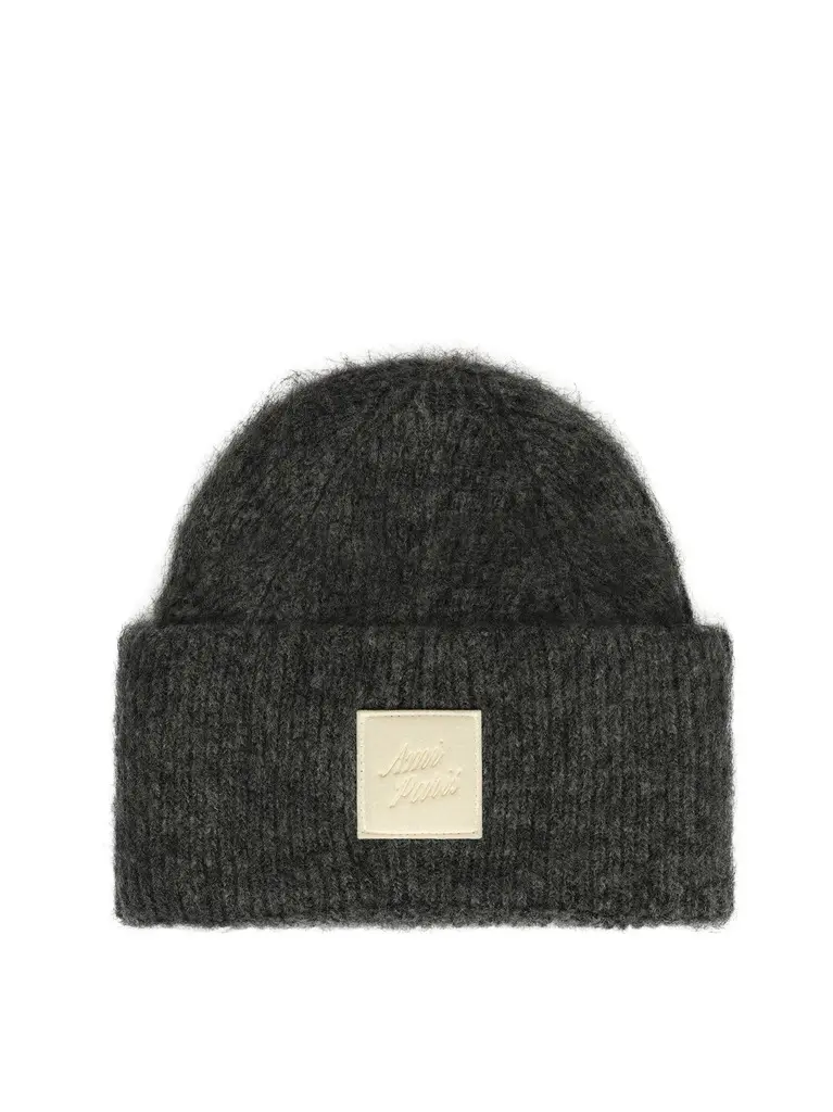 AMI PARIS Ami Paris Patch Beanie in Charcoal Grey