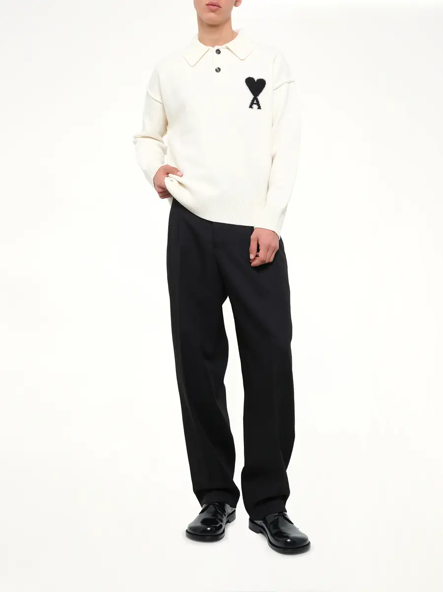 AMI PARIS Ami De Coeur Polo Sweater in Off White | Thumbnail 4 AMI PARIS Ami De Coeur Polo Sweater in Off White | Thumbnail 4