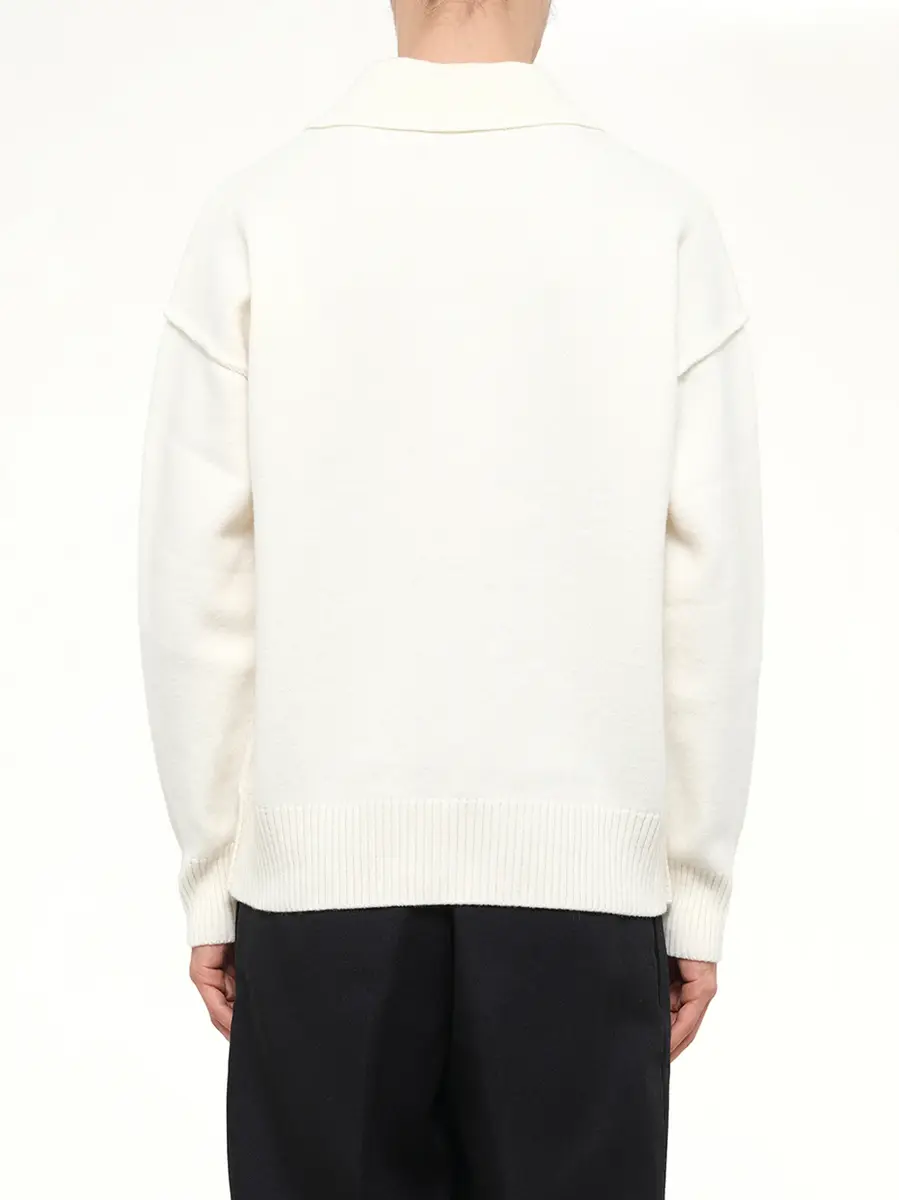 AMI PARIS Ami De Coeur Polo Sweater in Off White | Thumbnail 5 AMI PARIS Ami De Coeur Polo Sweater in Off White | Thumbnail 5