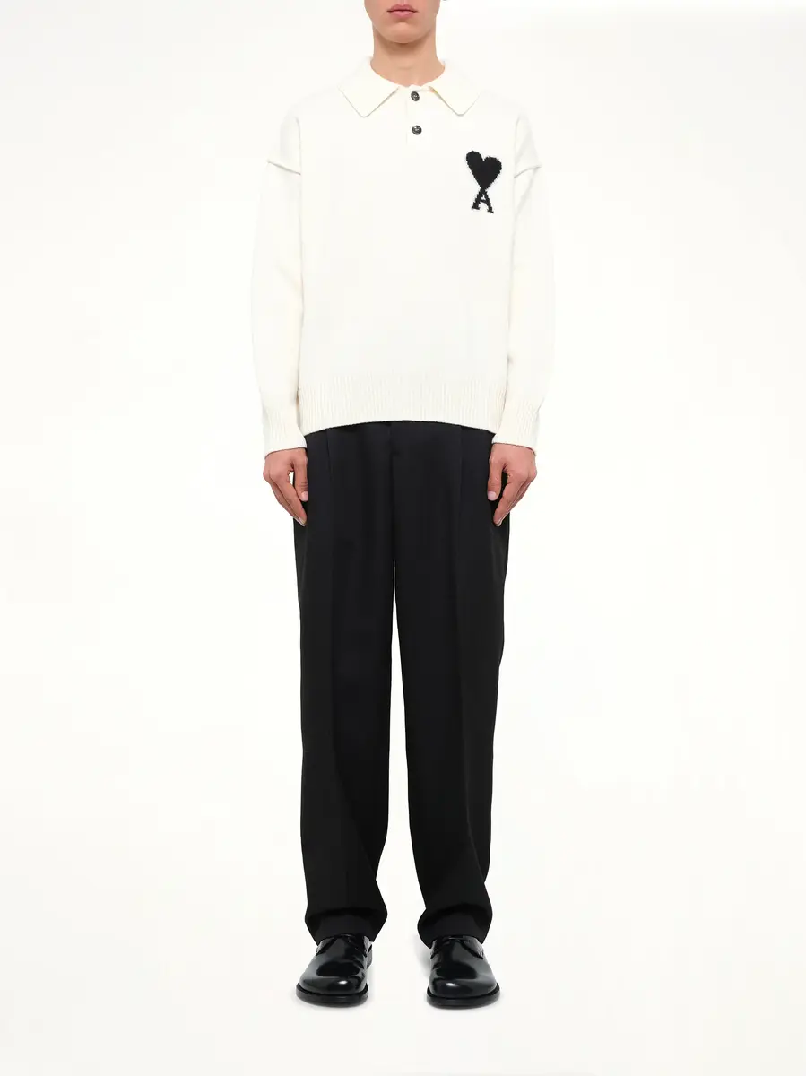 AMI PARIS Ami De Coeur Polo Sweater in Off White | Thumbnail 7 AMI PARIS Ami De Coeur Polo Sweater in Off White | Thumbnail 7