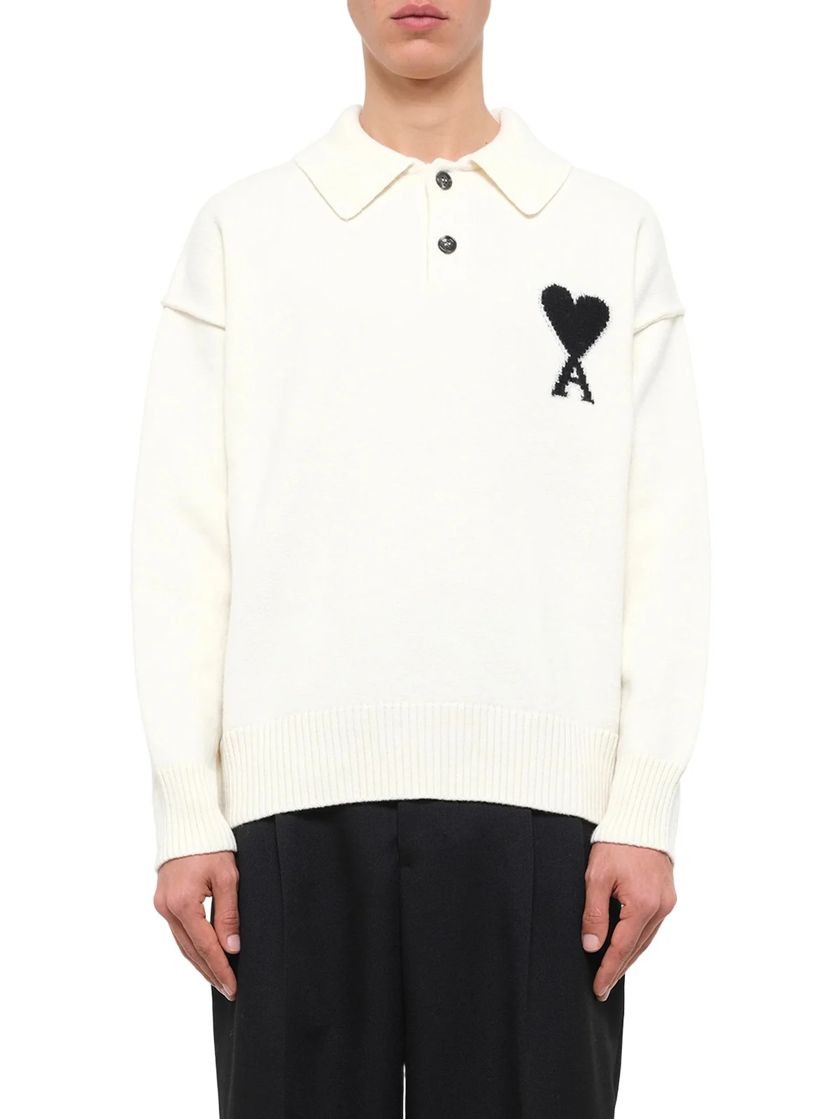 AMI PARIS Ami De Coeur Polo Sweater in Off White