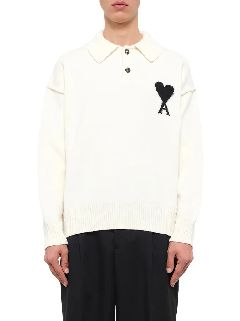 AMI PARIS Ami De Coeur Polo Sweater in Off White