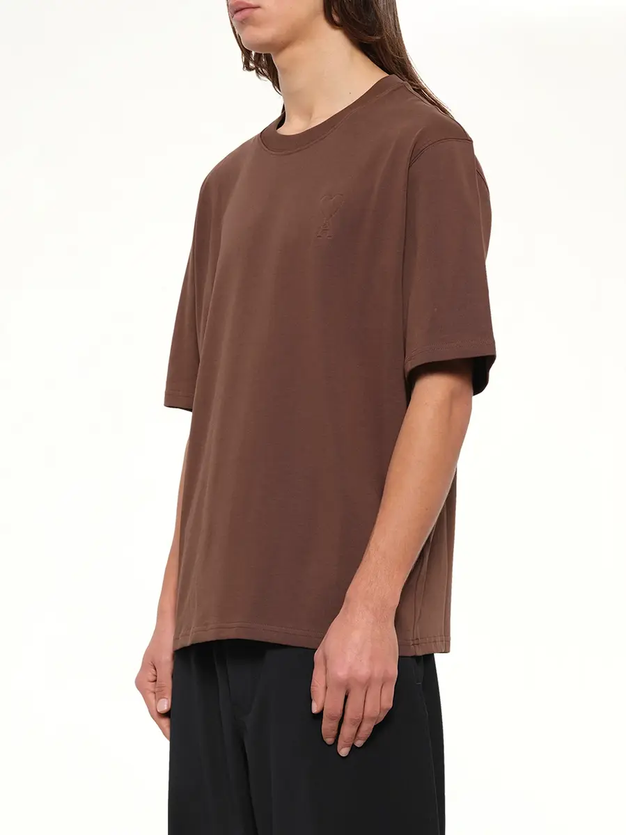 AMI PARIS Embossed Ami De Coeur T-shirt in Chocolate Brown | Thumbnail 3 AMI PARIS Embossed Ami De Coeur T-shirt in Chocolate Brown | Thumbnail 3