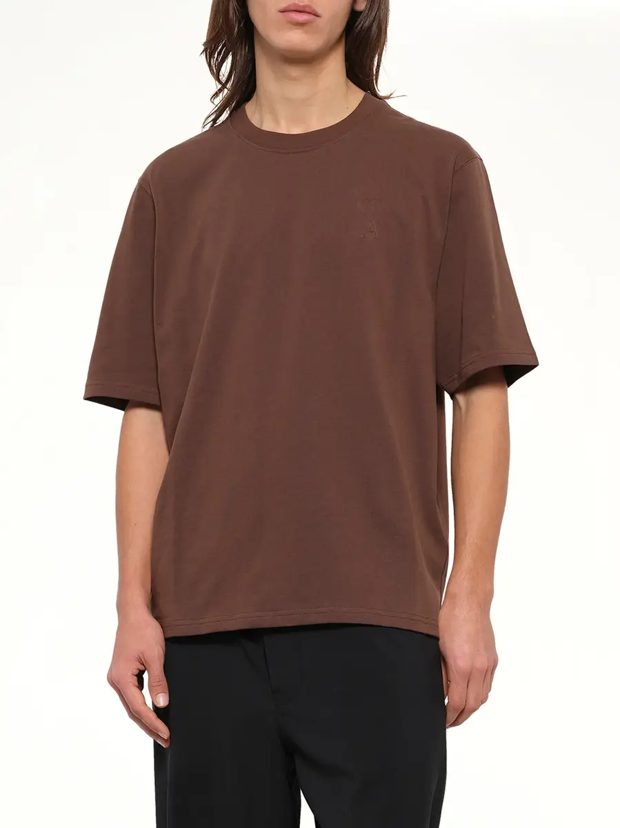 AMI PARIS Embossed Ami De Coeur T-shirt in Chocolate Brown | Thumbnail 6 AMI PARIS Embossed Ami De Coeur T-shirt in Chocolate Brown | Thumbnail 6