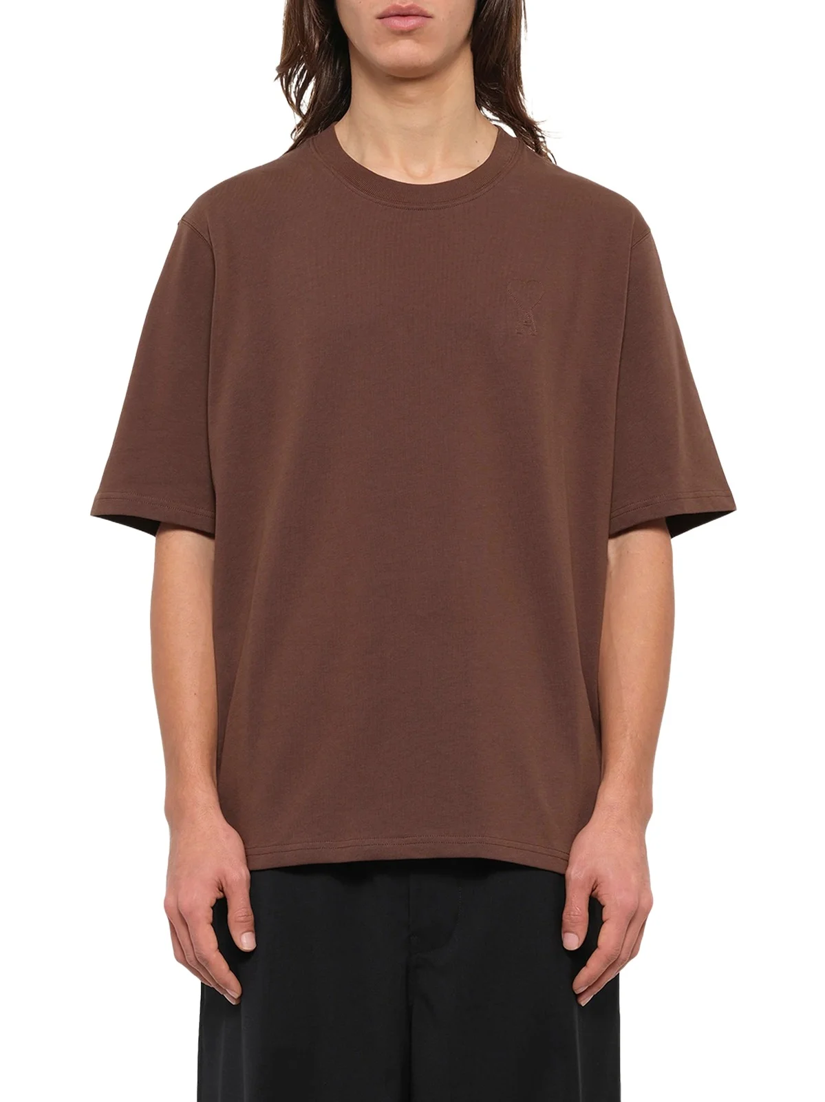 Embossed Ami De Coeur T-shirt in Chocolate Brown Embossed Ami De Coeur T-shirt in Chocolate Brown