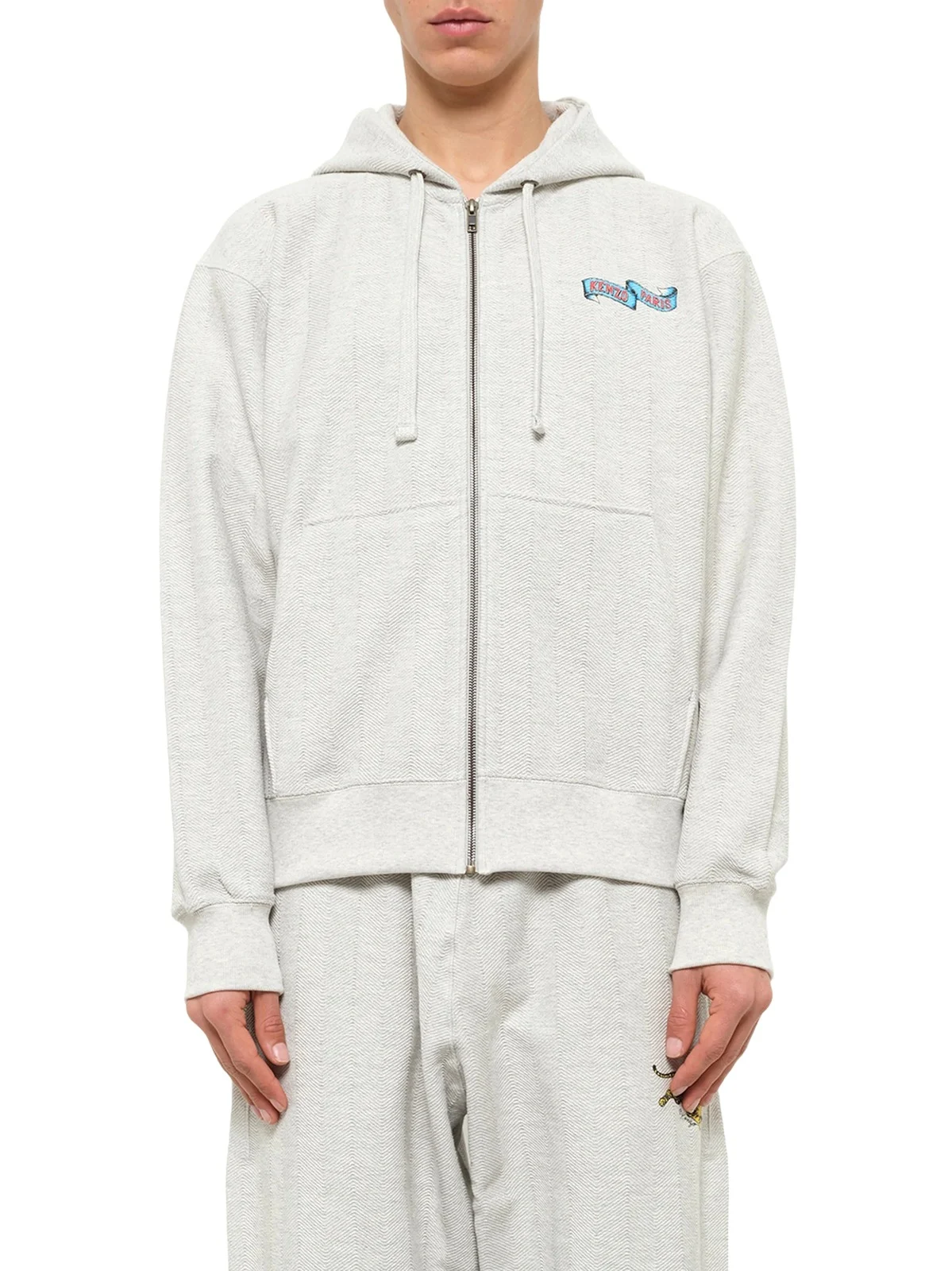 Kenzo Jumping Tiger Classic Zip Up Hoodie in Pale Grey Kenzo Jumping Tiger Classic Zip Up Hoodie in Pale Grey