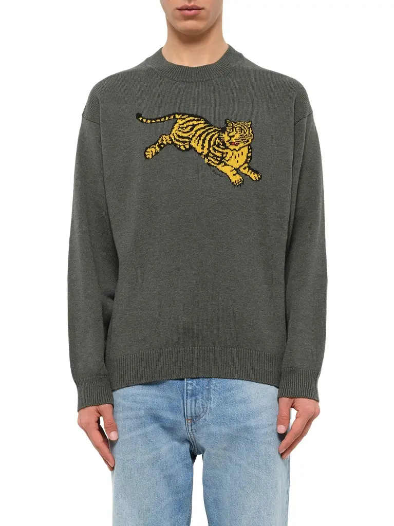 Kenzo Jumping Tiger Jumper in Dark Khaki
