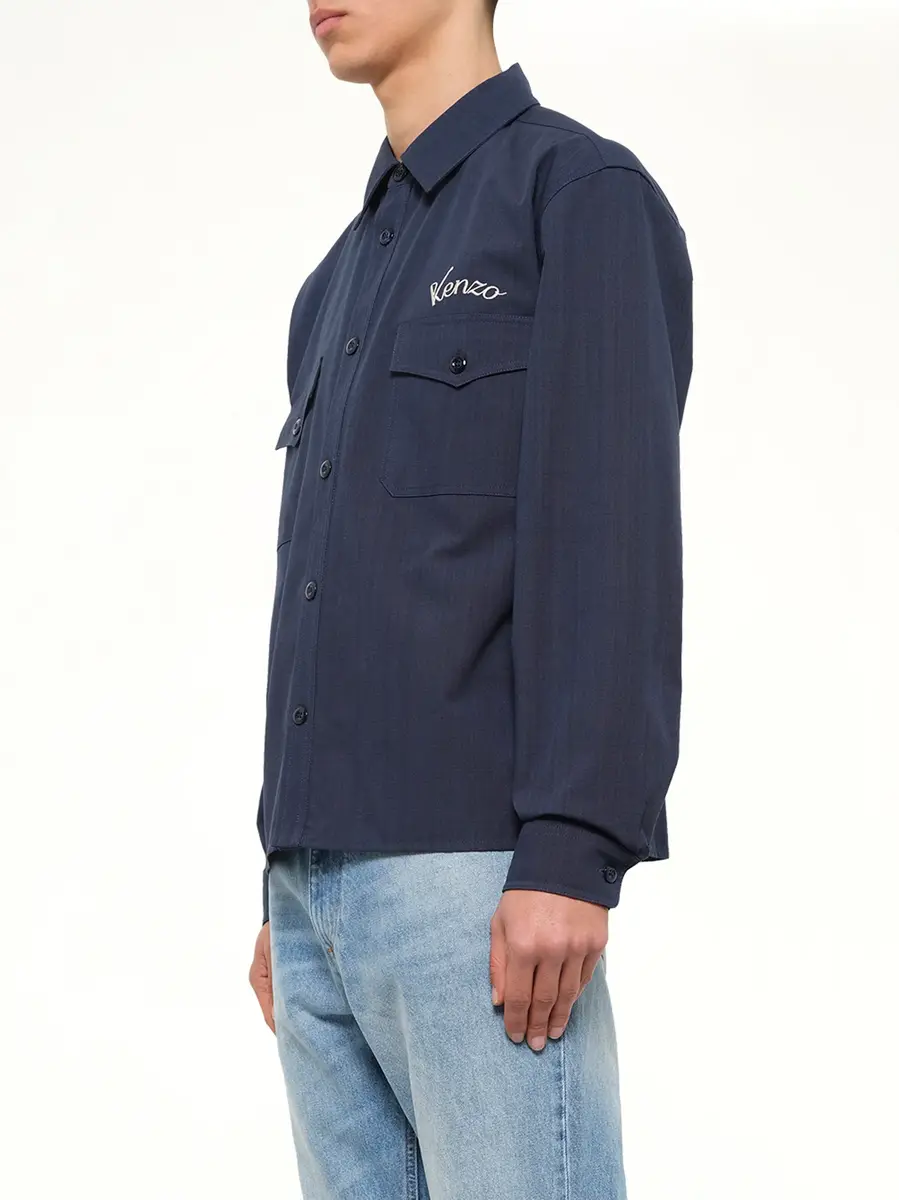 KENZO Kenzo Varsity Overshirt in Navy Blue | Thumbnail 3