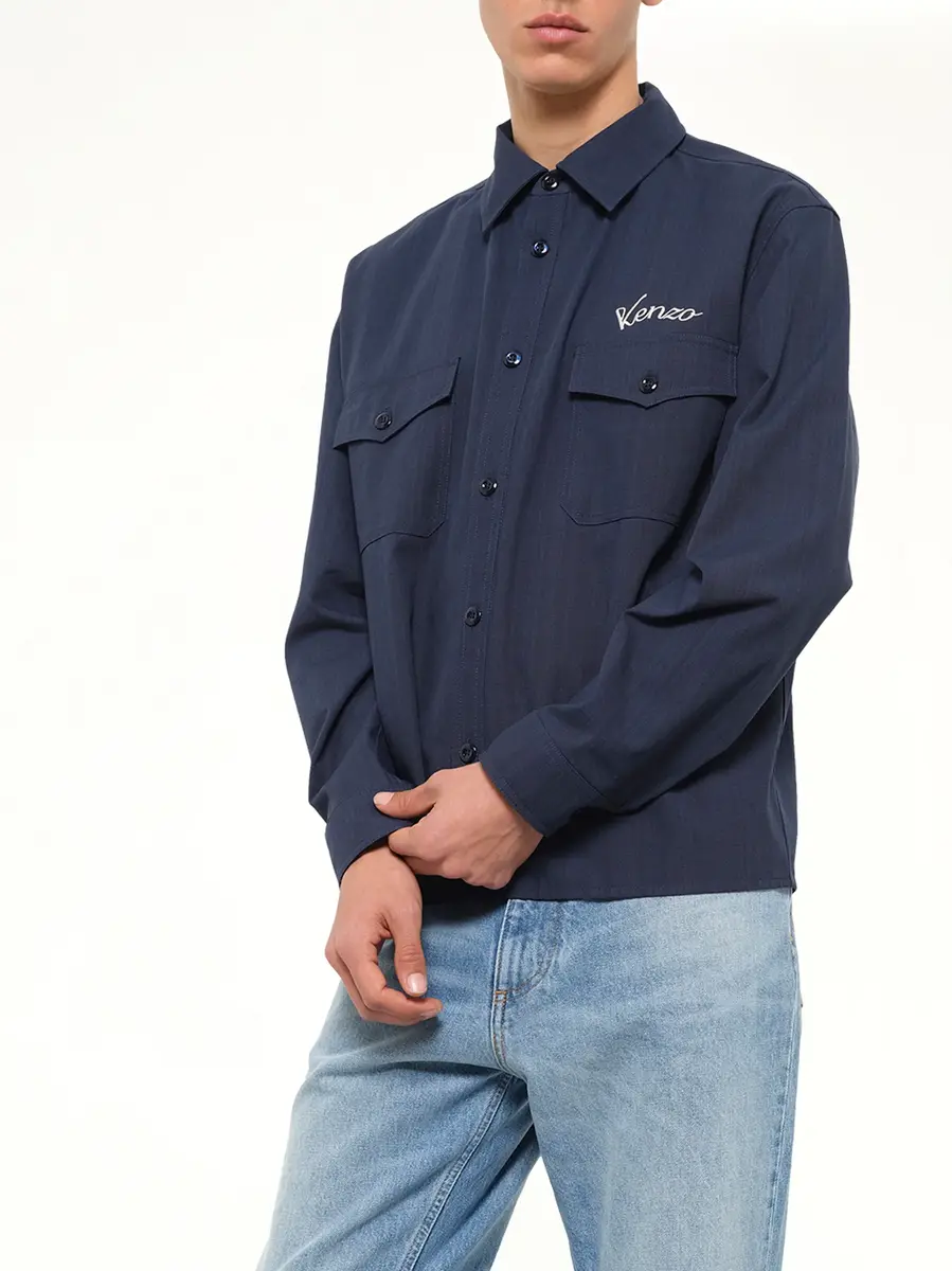 KENZO Kenzo Varsity Overshirt in Navy Blue | Thumbnail 6