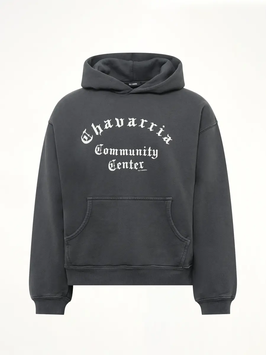 Willy Chavarria Chavarria Community Center Shrunken Hoodie in Pirate Black | Thumbnail 2 Willy Chavarria Chavarria Community Center Shrunken Hoodie in Pirate Black | Thumbnail 2