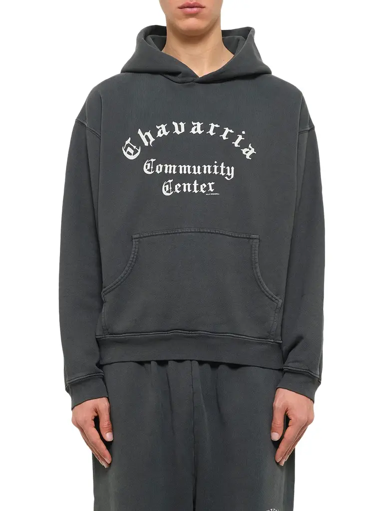 Willy Chavarria Chavarria Community Center Shrunken Hoodie in Pirate Black