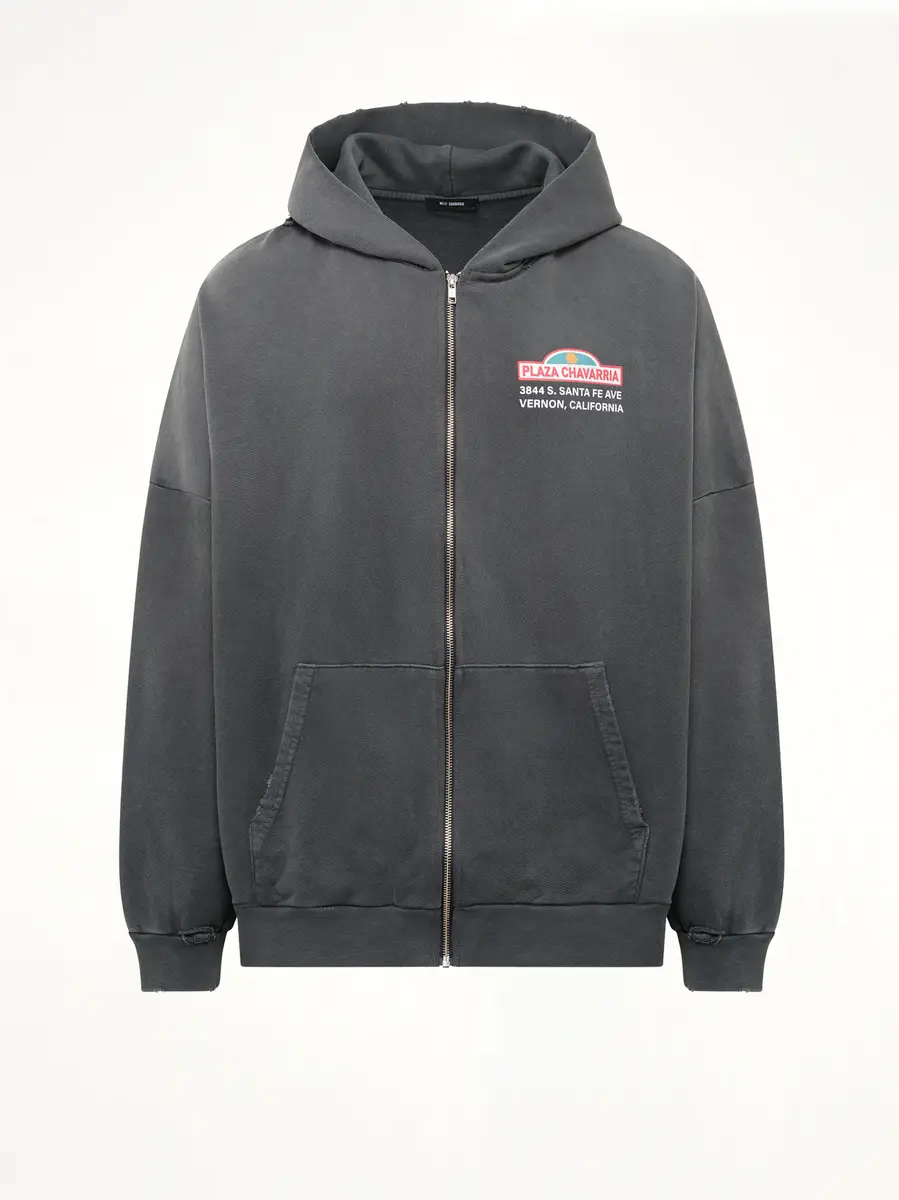 Willy Chavarria Plaza Chavarria Zip Hooligan Hoodie in Pirate Black | Thumbnail 2 Willy Chavarria Plaza Chavarria Zip Hooligan Hoodie in Pirate Black | Thumbnail 2