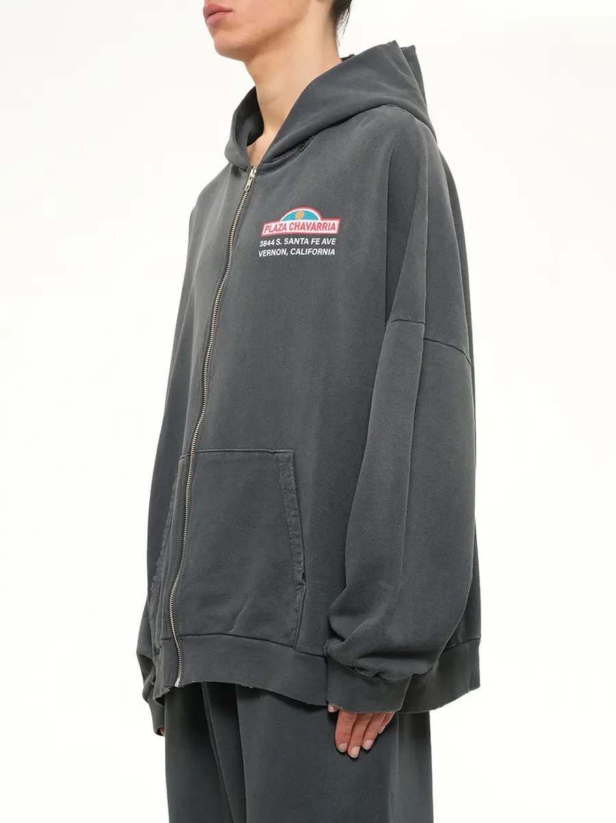 Willy Chavarria Plaza Chavarria Zip Hooligan Hoodie in Pirate Black | Thumbnail 3 Willy Chavarria Plaza Chavarria Zip Hooligan Hoodie in Pirate Black | Thumbnail 3