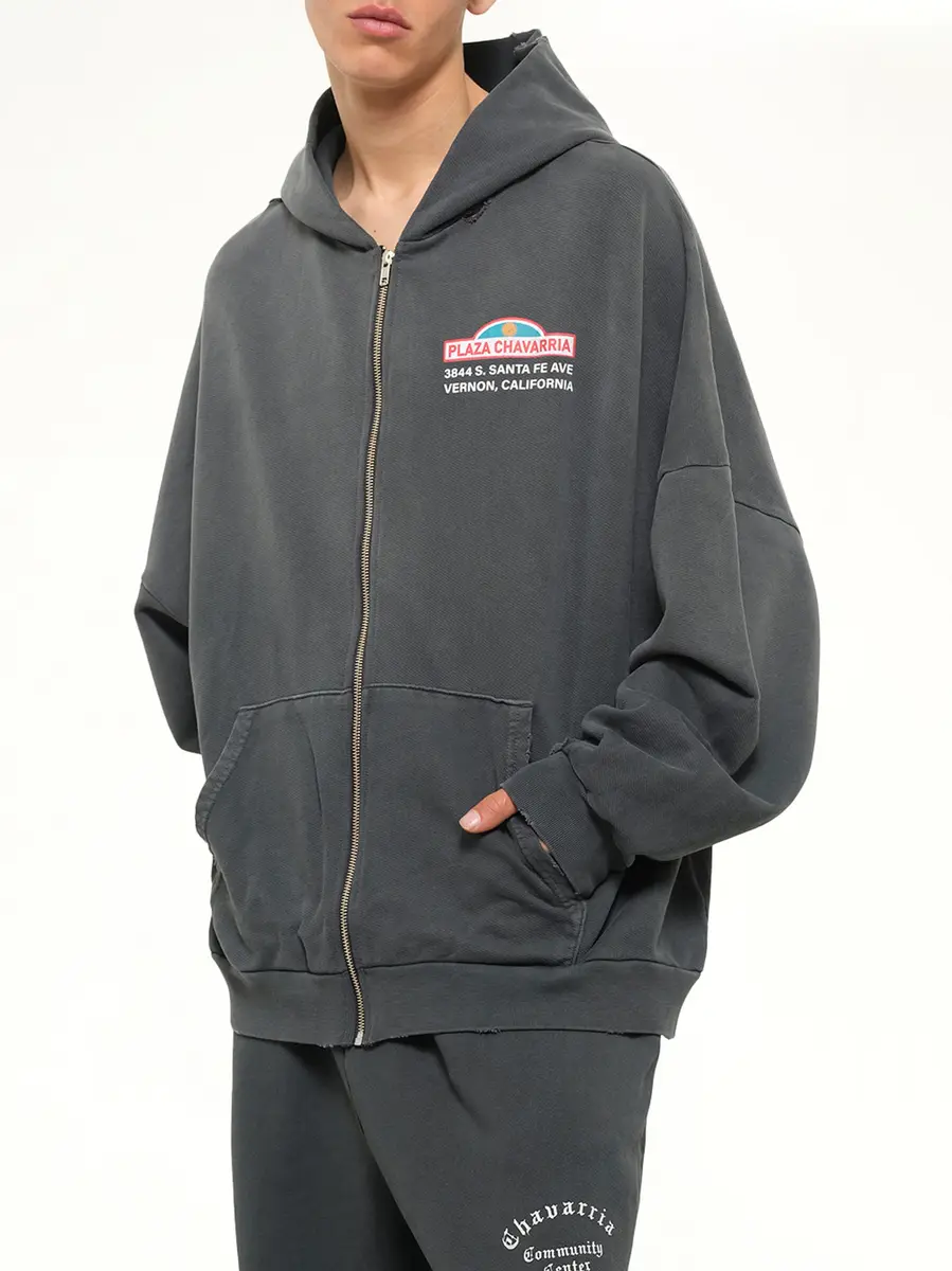 Willy Chavarria Plaza Chavarria Zip Hooligan Hoodie in Pirate Black | Thumbnail 6 Willy Chavarria Plaza Chavarria Zip Hooligan Hoodie in Pirate Black | Thumbnail 6