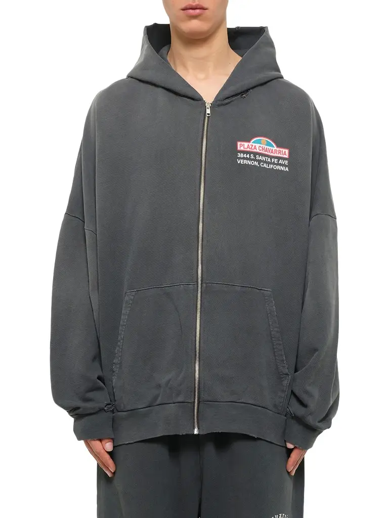 Willy Chavarria Plaza Chavarria Zip Hooligan Hoodie in Pirate Black
