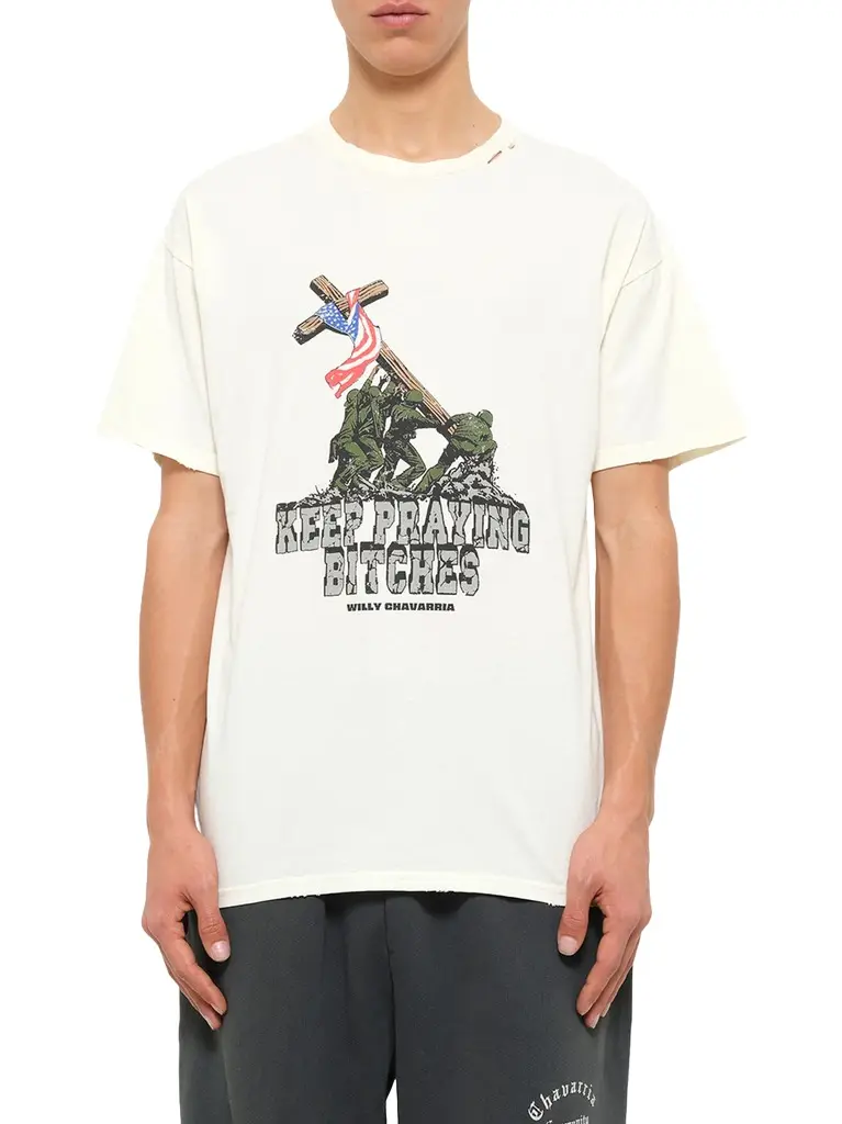 Willy Chavarria Keep Praying Bitches Easy T-shirt in Masa