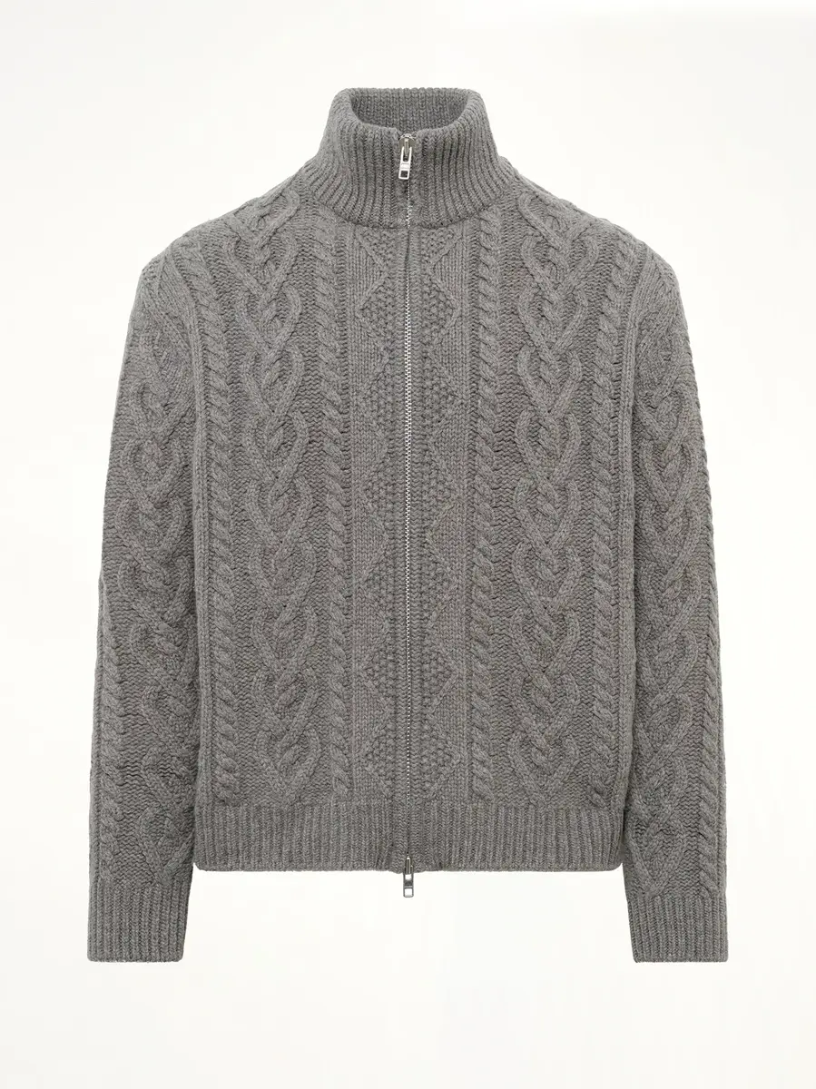 vowels Cable Knit Zip Up in Grey Heather | Thumbnail 2 vowels Cable Knit Zip Up in Grey Heather | Thumbnail 2