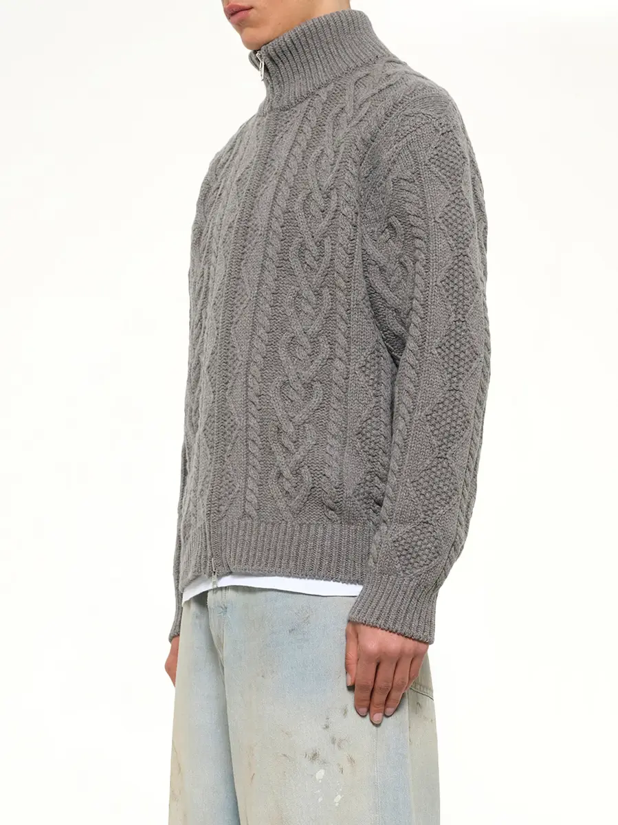 vowels Cable Knit Zip Up in Grey Heather | Thumbnail 3 vowels Cable Knit Zip Up in Grey Heather | Thumbnail 3