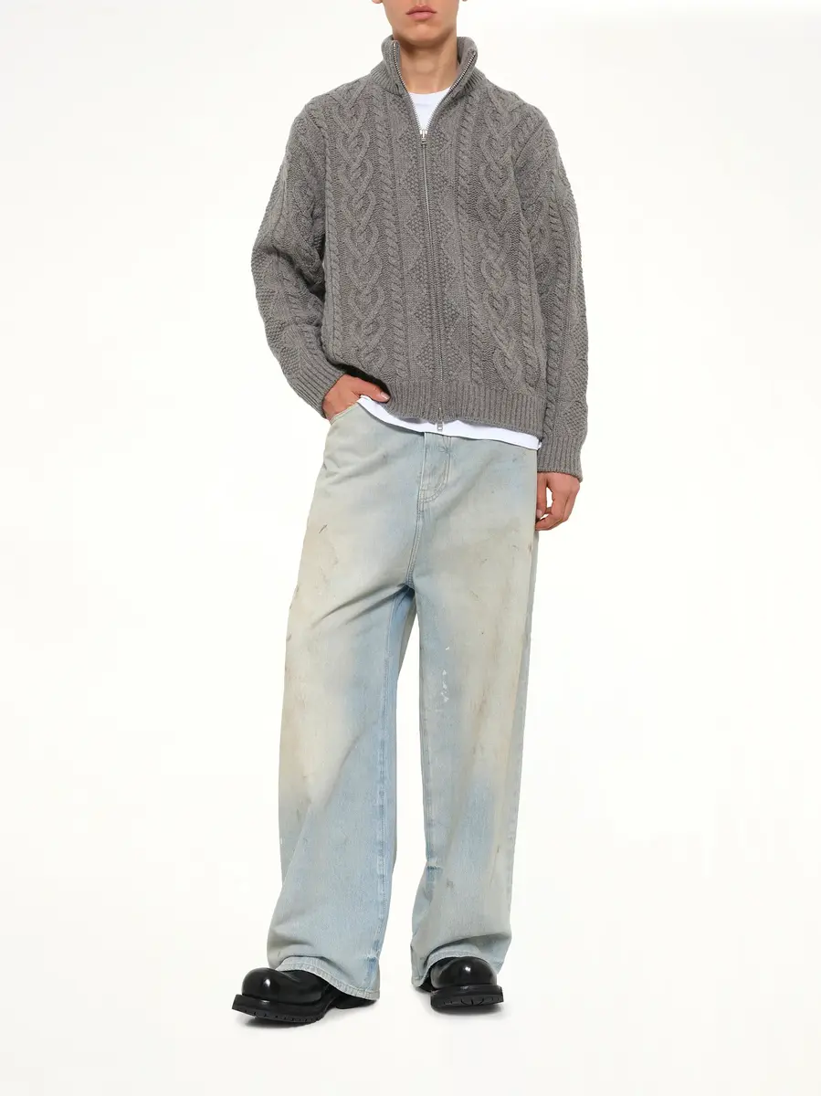 vowels Cable Knit Zip Up in Grey Heather | Thumbnail 4 vowels Cable Knit Zip Up in Grey Heather | Thumbnail 4