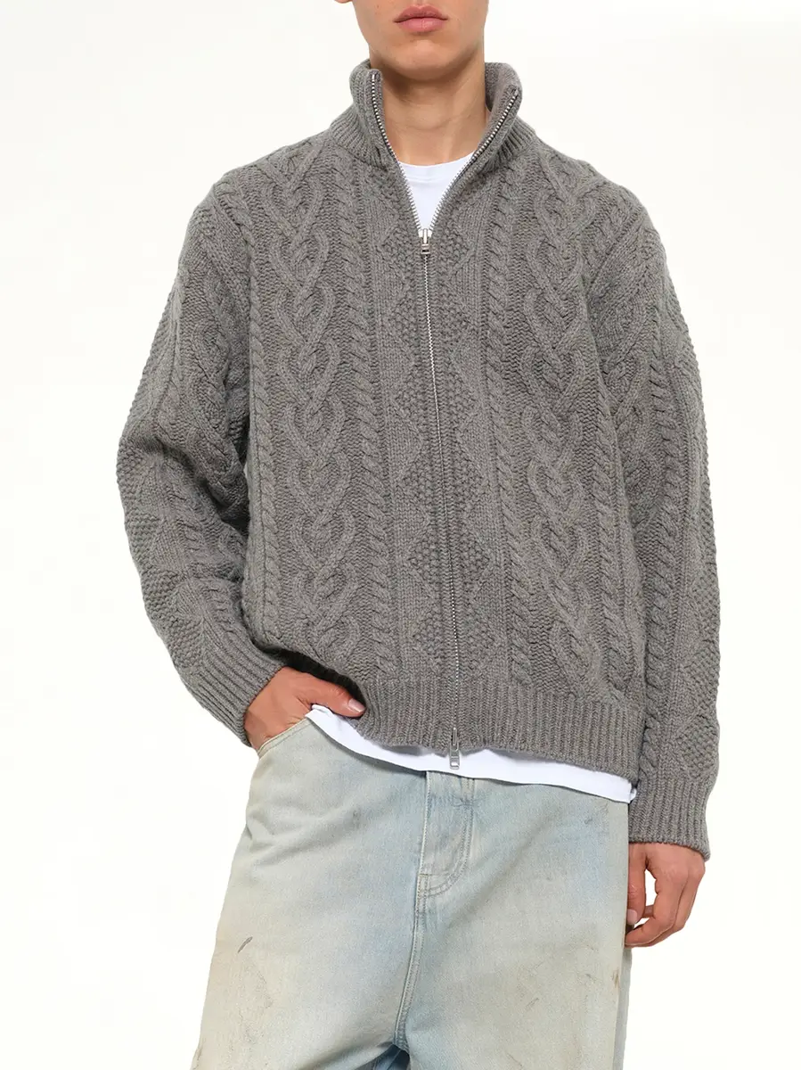 vowels Cable Knit Zip Up in Grey Heather | Thumbnail 6 vowels Cable Knit Zip Up in Grey Heather | Thumbnail 6