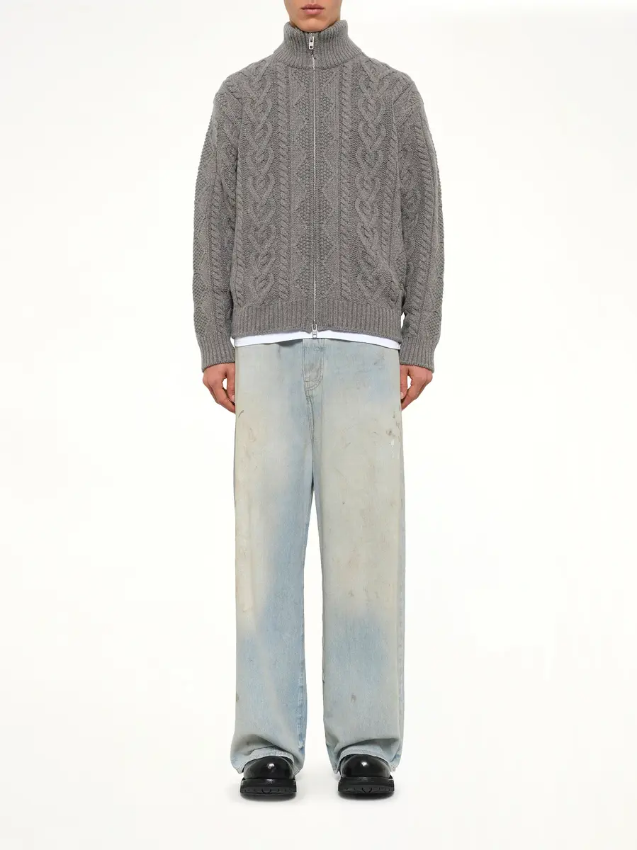 vowels Cable Knit Zip Up in Grey Heather | Thumbnail 7 vowels Cable Knit Zip Up in Grey Heather | Thumbnail 7