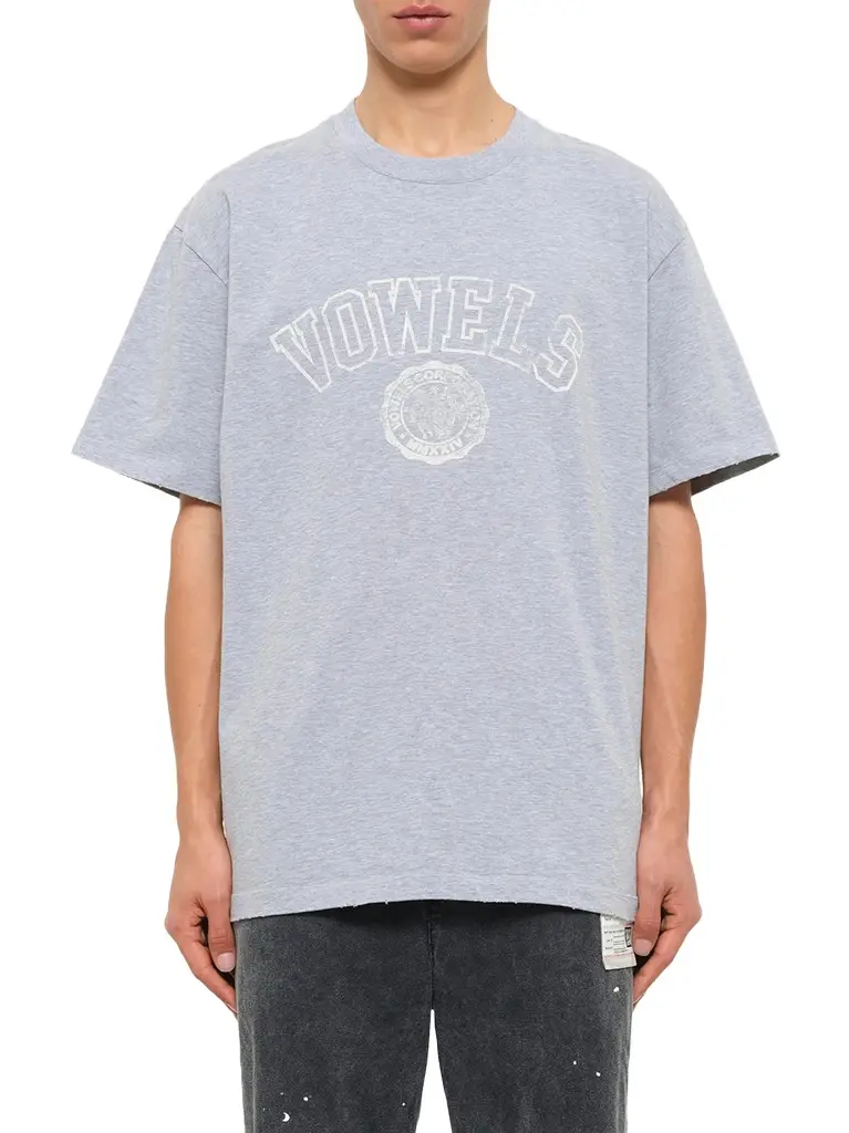 vowels Faded Collegiate T-shirt in Grey Heather