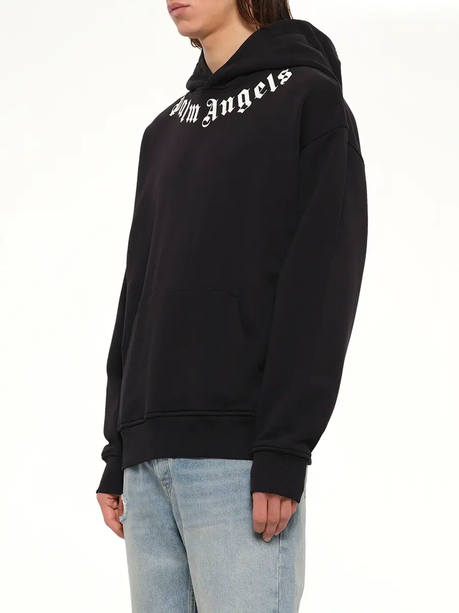 Palm Angels Neck Logo Regular Hoodie in Black/off White | Thumbnail 3 Palm Angels Neck Logo Regular Hoodie in Black/off White | Thumbnail 3