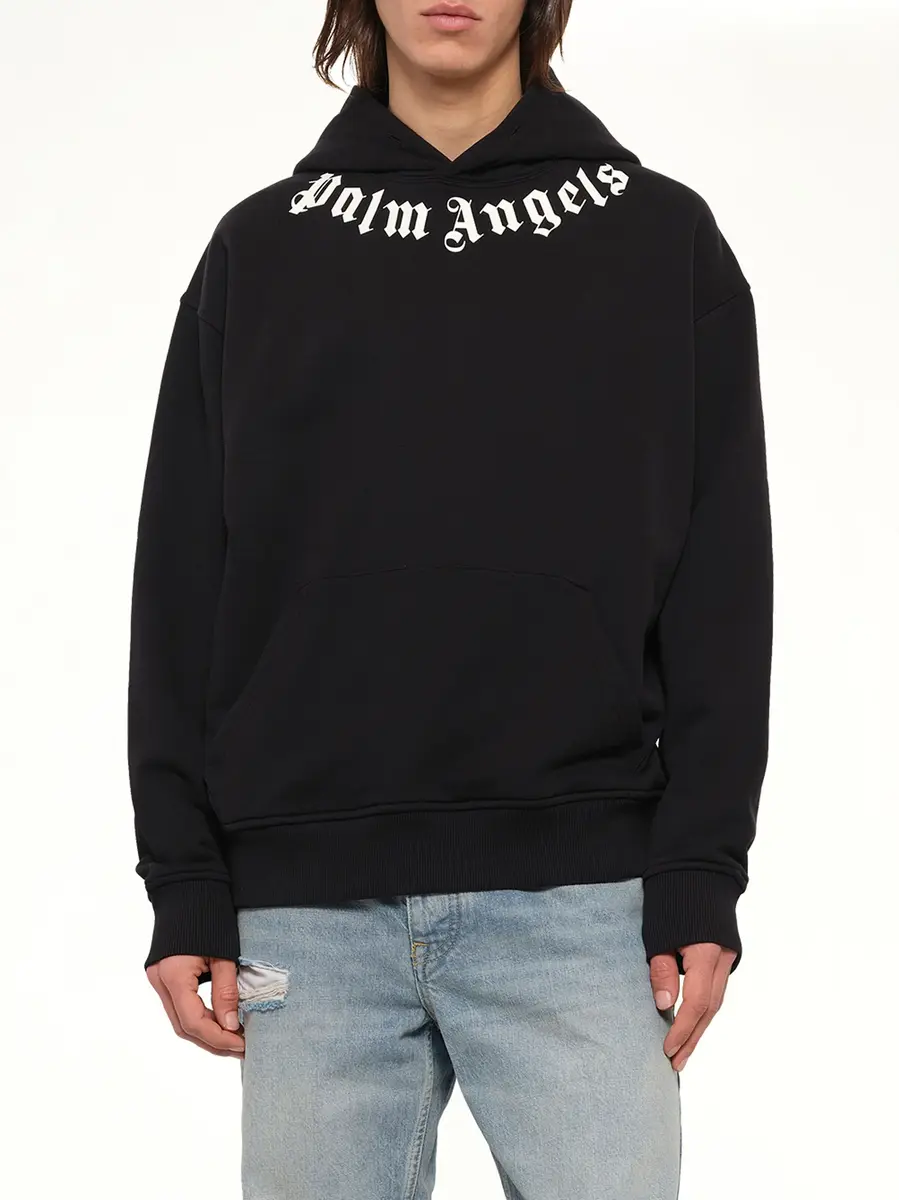 Palm Angels Neck Logo Regular Hoodie in Black/off White | Thumbnail 6 Palm Angels Neck Logo Regular Hoodie in Black/off White | Thumbnail 6