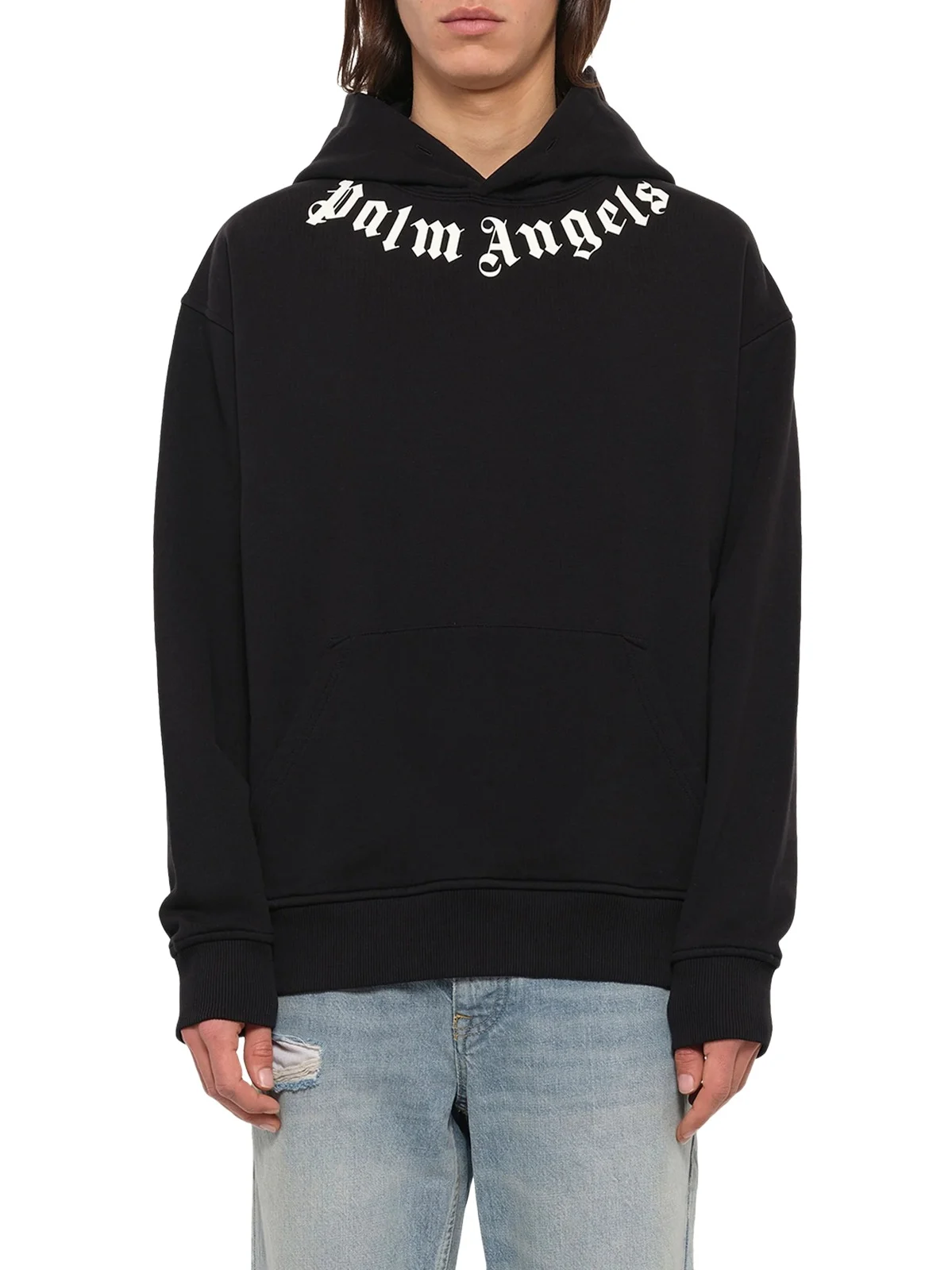Neck Logo Regular Hoodie in Black/off White